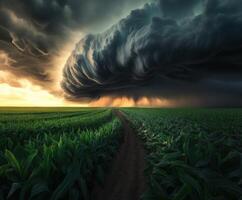 A storm clouds over a corn field photo