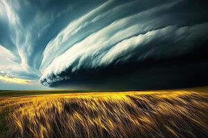 A large storm cloud is seen over a field photo