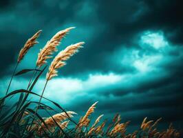 Tall grass in front of a stormy sky photo