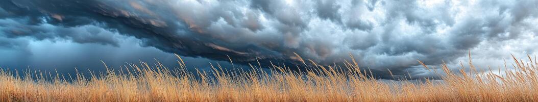 A stormy sky with tall grass and clouds photo