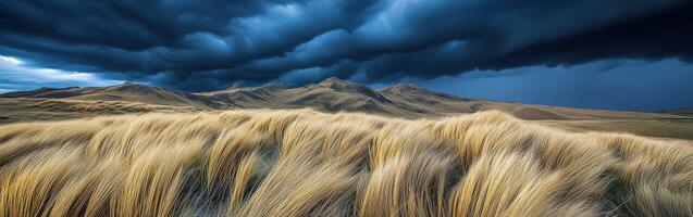 A stormy sky over a field of tall grass photo