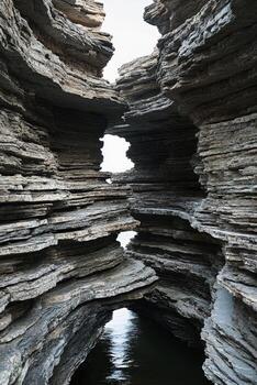 A narrow tunnel in the middle of a large rock formation photo
