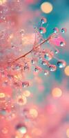 agua gotas en un rosado antecedentes con un azul cielo foto