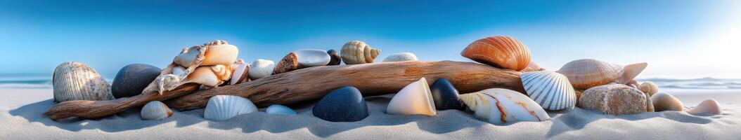 A pile of shells on the beach photo
