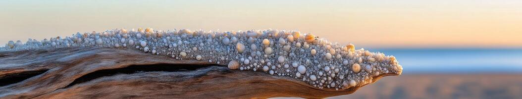 A close up of a driftwood log with white spikes photo