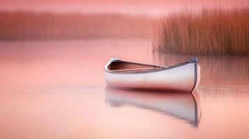 A canoe floats in the water at sunset photo