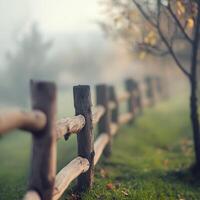 Wooden fence in the fog photo