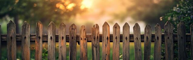 Wooden fence with sun setting in the background photo