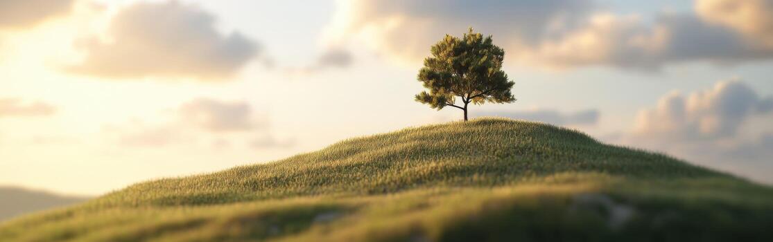 A lone tree on top of a hill with a sunset photo