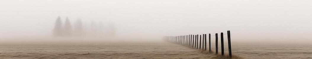 Foggy field with fence and trees in the distance photo