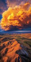 A beautiful sunset over the plains with clouds photo