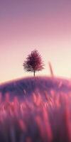 A lone tree stands in a field of purple flowers photo