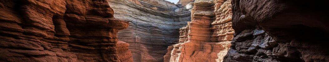 A narrow canyon with a light shining through it photo