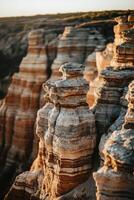 A close up of the rock formations in the desert photo