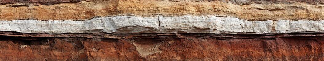 A close up of a rock face with white and brown layers photo