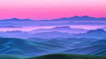 A beautiful sunset over the mountains and hills photo