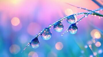 Raindrops on grass with a colorful background photo