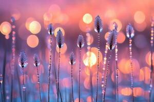 A field of grasses with water droplets on them photo