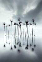 A group of tall plants in the water photo