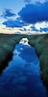 A river that is flowing through a grassy field photo