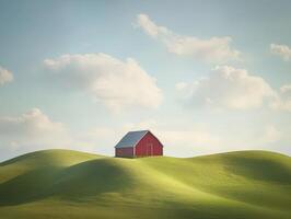 A red barn sits on top of a hill photo