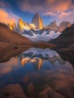 Majestic peaks reflecting in water photo