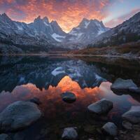 Sunset reflects in lake photo
