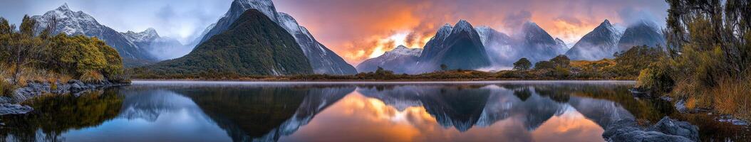 Stunning sunrise over lake photo