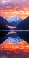 Majestic sunset reflecting on lake photo