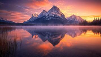 Mountains and reflection at dawn photo