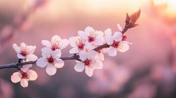 A branch of an almond tree with pink flowers photo