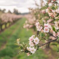 Blooming apple blossoms in spring photo