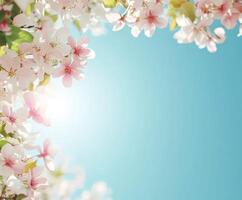 Spring background with cherry blossom and blue sky photo