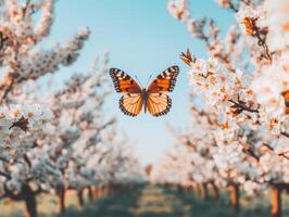 Butterfly in cherry blossoms photo