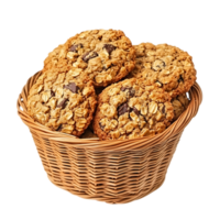 Chocolate chip cookies in a basket on a transparent background png