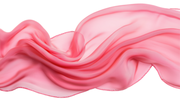 Flowing pink chiffon fabric with elegant waves, showcasing a soft and delicate texture. The lightweight material adds a sense of movement and elegance. Isolated on transparent background, . png