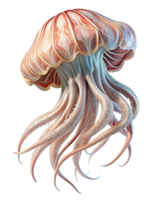 Dreamlike Jellyfish Floating With Elegant Tentacles in Transparent Background png
