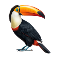 A toucan with a large beak stands elegantly on a transparent background png