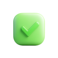 3d icon green square with a check mark in the middle isolated on transparent background png