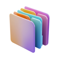 3D illustration of multicolored file folders arranged in layers with a gradient effect isolated on transparent background png