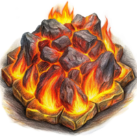 Burning Charcoal Texture with Glow in Transparent Background png
