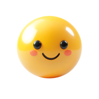 3D rendering of a yellow glossy emoji with a cheerful smile, round black eyes, isolated on transparent background png