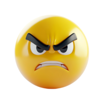 Furious yellow emoji face with exaggerated frown, furrowed brows, and an intense glare, isolated on a transparent background png