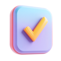 3D checkmark icon with a bold modern design on a square button with rounded edges, isolated on transparent background png