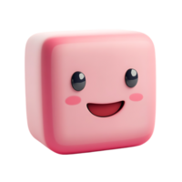 Cute pink 3D cube character with a smiling face, large glossy black eyes, and rosy cheeks. isolated on transparent background png