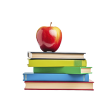 stack of books with a green apple on top isolated on transparent background png