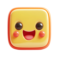 Bright yellow 3D cube character with an expressive happy face, large glossy eyes isolated on transparent background png