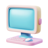 3d computer monitor with a blue screen and a pink and yellow keyboard isolated on transparent background png