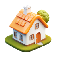 3d house with a green tree in front of it isolated on transparent background png