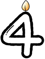 Hand drawn doodle font number 4 with candle pattern, number for worksheet png